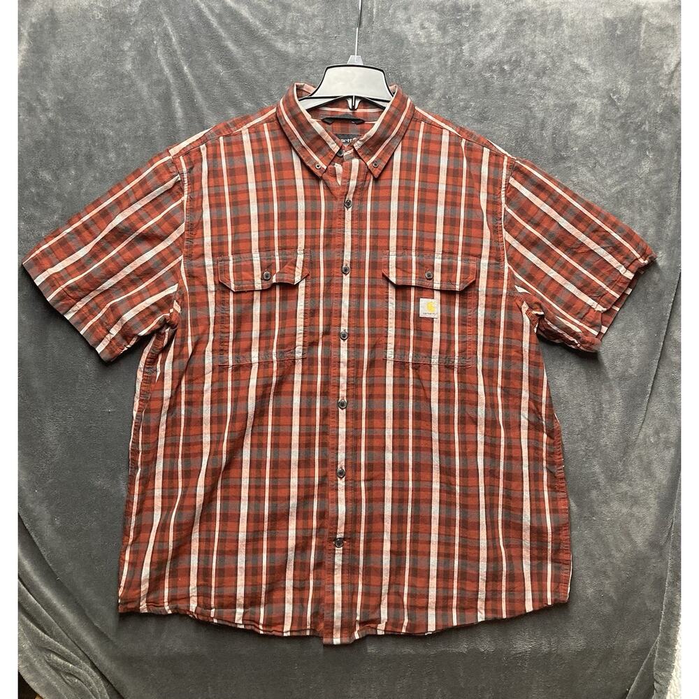 Carhartt Loose Fit Men XL Plaid Button-Down Short Slv Shirt 90s Grunge Gorpcore